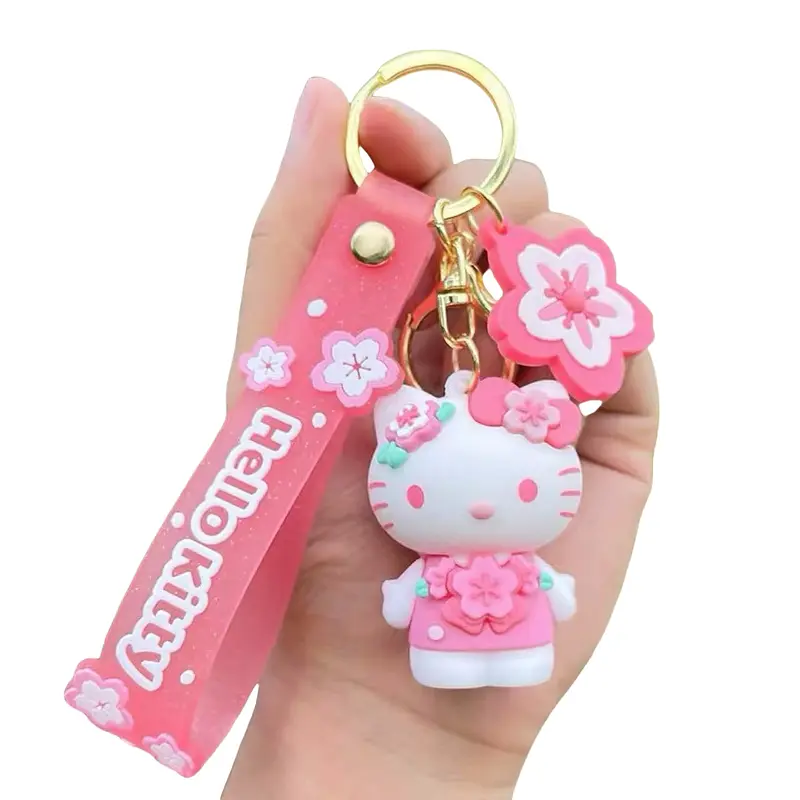 Sanrio Brand Cherry Blossom Collection HelloKitty Kuromi Melody Cinnamon Dog Pompomin Mini Keychain Pendant - Cute Collectible Design
