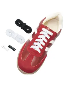 Double Pack Round Press Stud Metal Shoelace Buckle, Elastic Mesh Shoe Laces Accessories, No Tie No Bind Shoes Fasteners