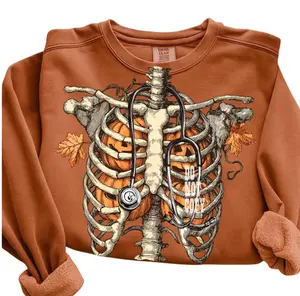 Pumpkin Rib Cage Sweatshirt, Skeleton Halloween Nurse Shirt, Spooky Nurse Hoodie, Nurse Halloween Gifts, Halloween Nurse Fall Shirt, Stethoscope Tee