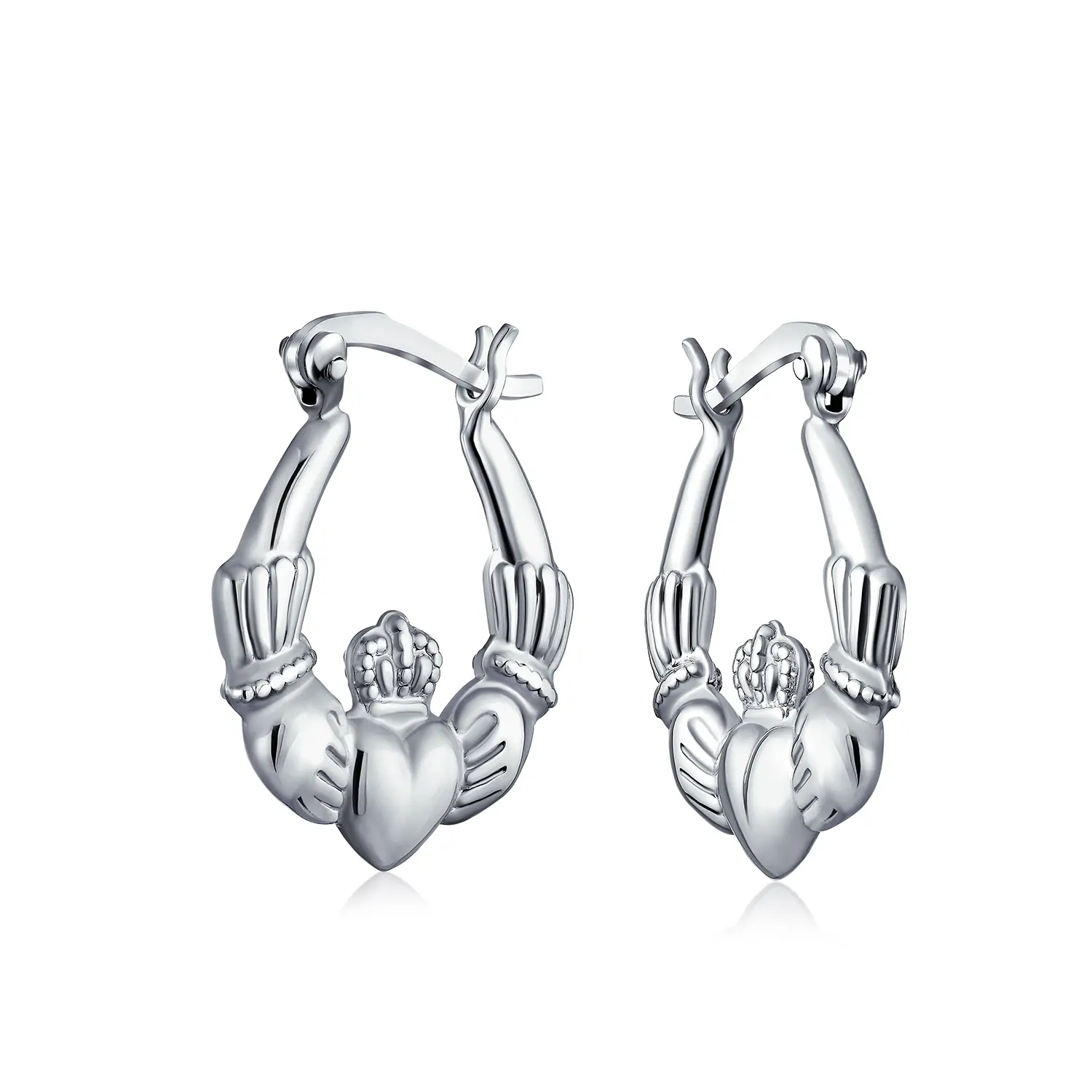BFF Love Heart Celtic Claddagh Hoop Earrings .925 Sterling Silver