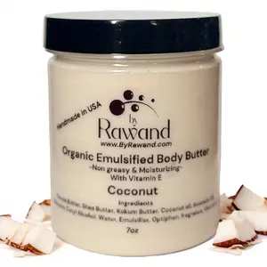 Handmade Coconut Organic Body Buttercream with Shea & Cocoa Butter - Non-Greasy, Moisturizing, White Body Buttercream with Vitamin E for Comfort and Cosmetic Use
