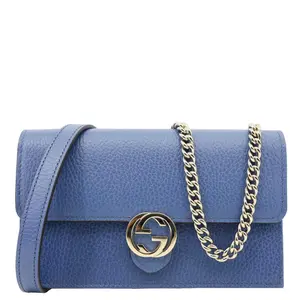 Pre-owned GUCCI Leather Crossbody Bags Dollar Interlocking G Calfskin Chain Wallet Crossbody Bag Blue