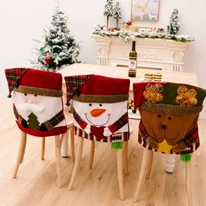Christmas Themed Chair Cover, 1 Count Cute Snowman/Elk Design Chair Slipcover, Festive Decoration for Home Living Room Bedroom Dining Room, Washable Slipcover, Dining Chair Protector