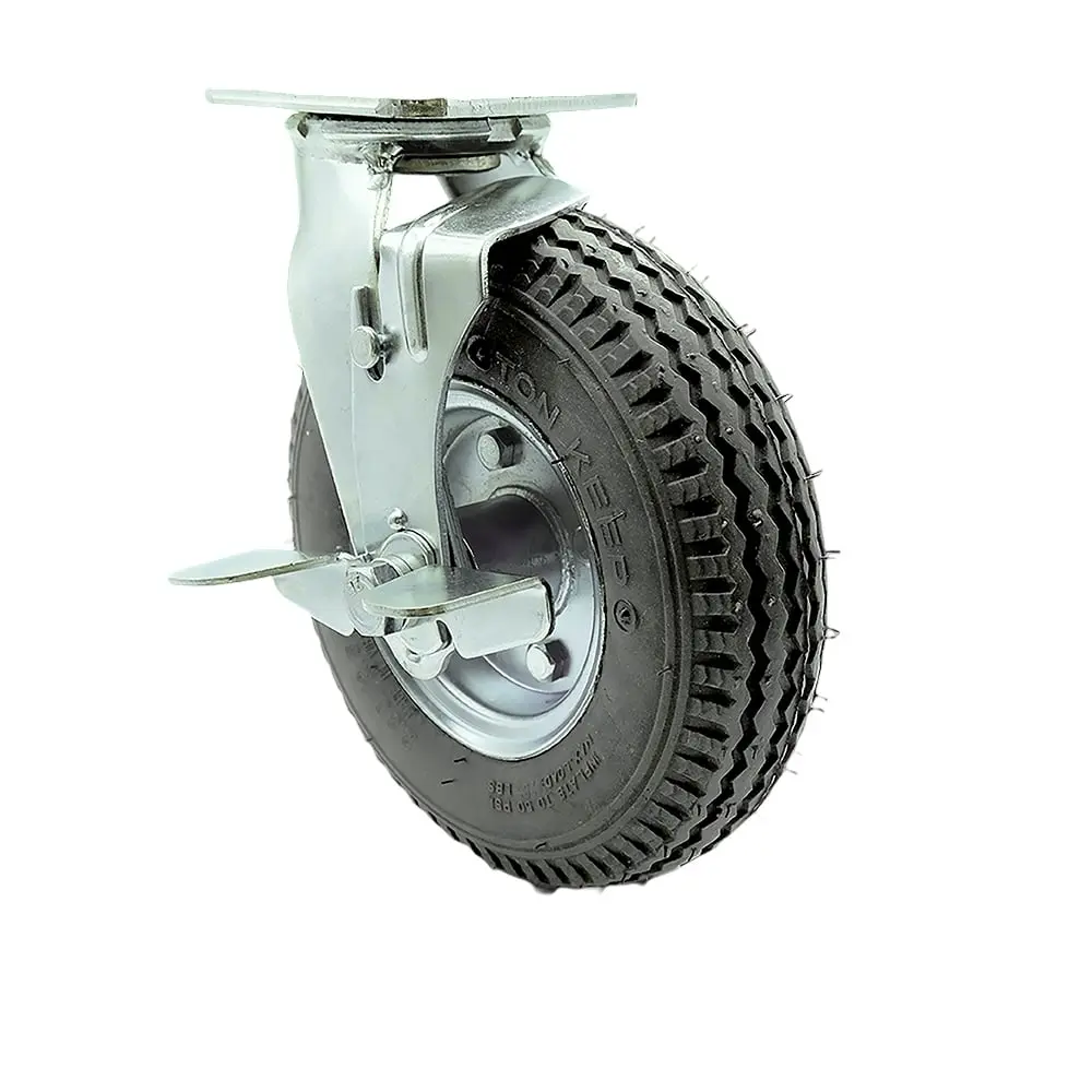 212 MAIN SCC-100S280-PNB-GRY-TLB-BSL 8 in. Heavy Duty Pneumatic Caster - Gray Rubber Furniture Moving Wheel, Bolt-On Lock, Top Brake, Hardware Component, Swivel Wheels