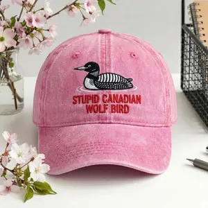 Embroidered Stupid Canadian Wolf Bird Hat, Funny Loon Baseball Cap, Birdwatcher Humor Gift, Sarcastic Nature Animal Meme Headwear HV9C9