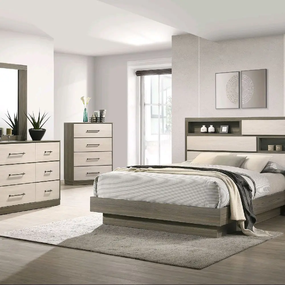 Queen Size Rustic Bedroom Set For Home Decor with Modern Storage and Elegant Design