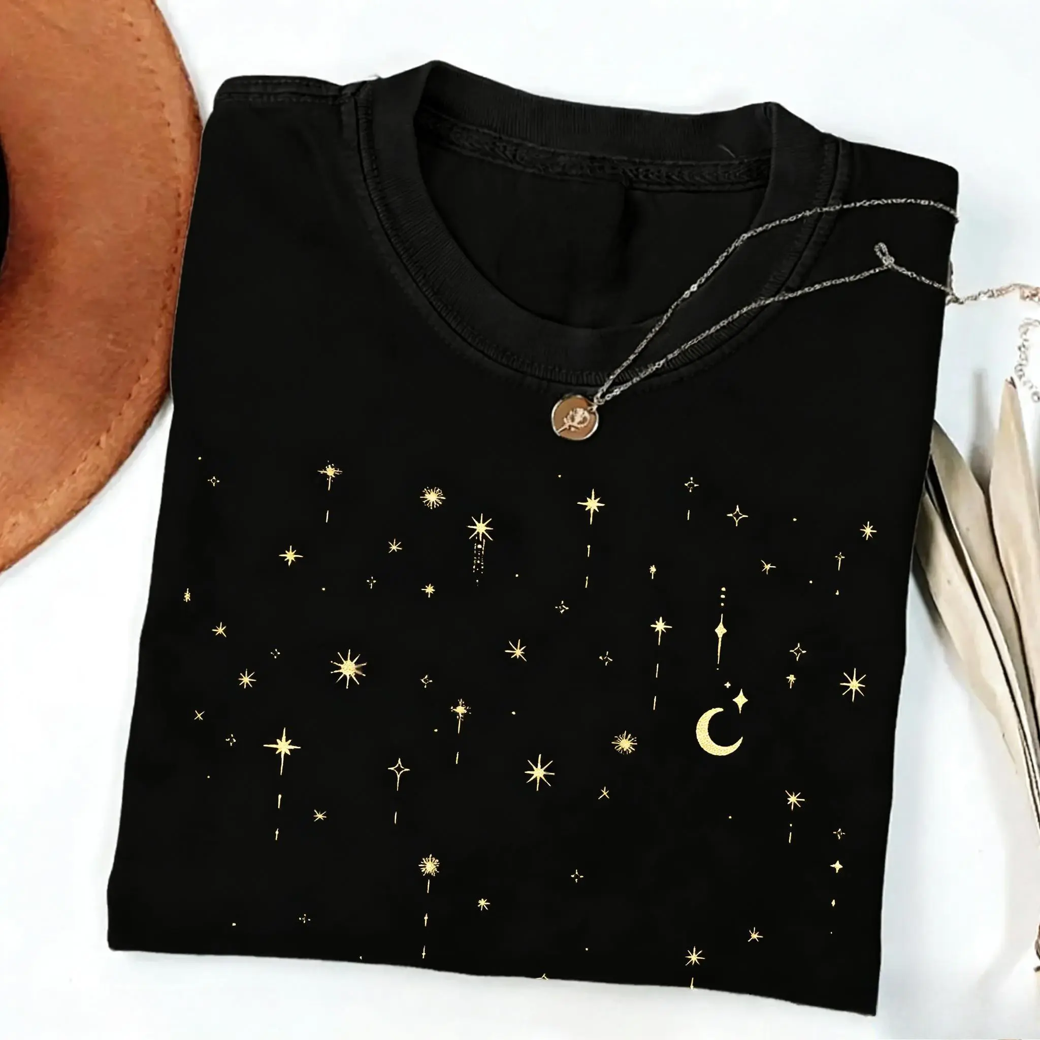 【100% cotton】 Vintage Starlight Cute T-shirt, Celestial Tee T-shirt, Mystical Moon T-shirt, Astrology, Space Trendy, Astrological Gift For Her Cute	