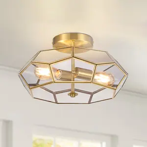 Meluaim Ceiling Light Fixture, Handcrafted Brass Ceiling Light, Modern Light Fixture for Entryway Bedroom Porch Kitchen