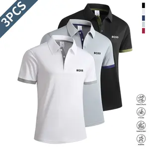 3-Pack men's tops summer short-sleeved polo shirts lapel contrasting stripes fashion casual wear