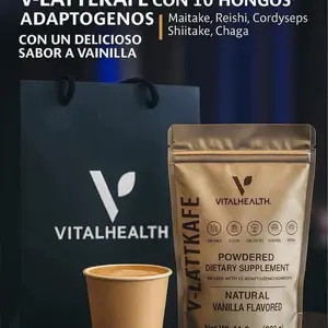 VitalHealth V-LatteKafe Creamy Gourmet Blend with Adaptogenic Mushrooms Natural Vanilla Flavor Powdered Dietary Supplement 11.6 oz