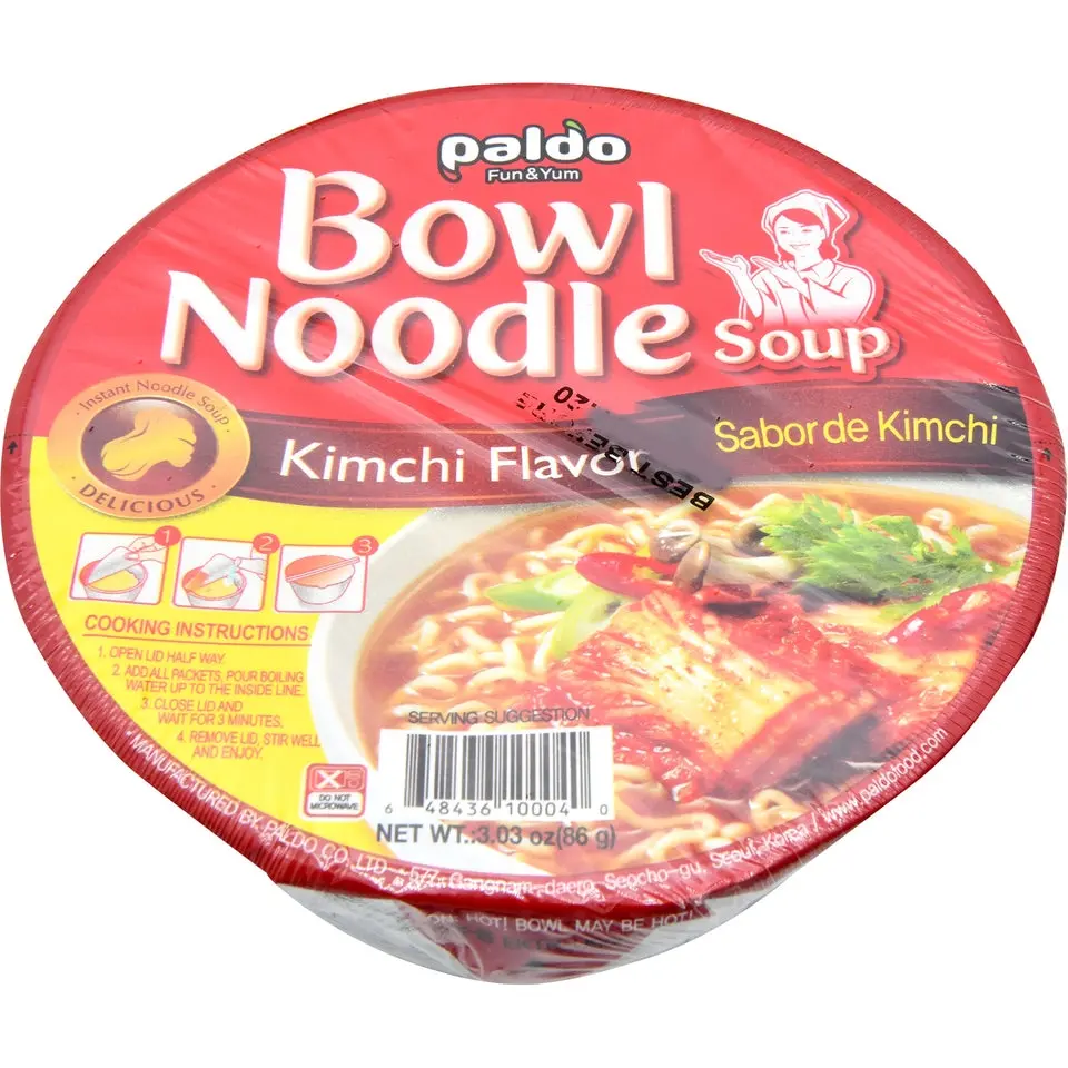 Paldo Korean Spicy Flavor Instant Ramen Noodles - 3.03oz Bowl Pack with Kimchi Blend, Pantry Food Item