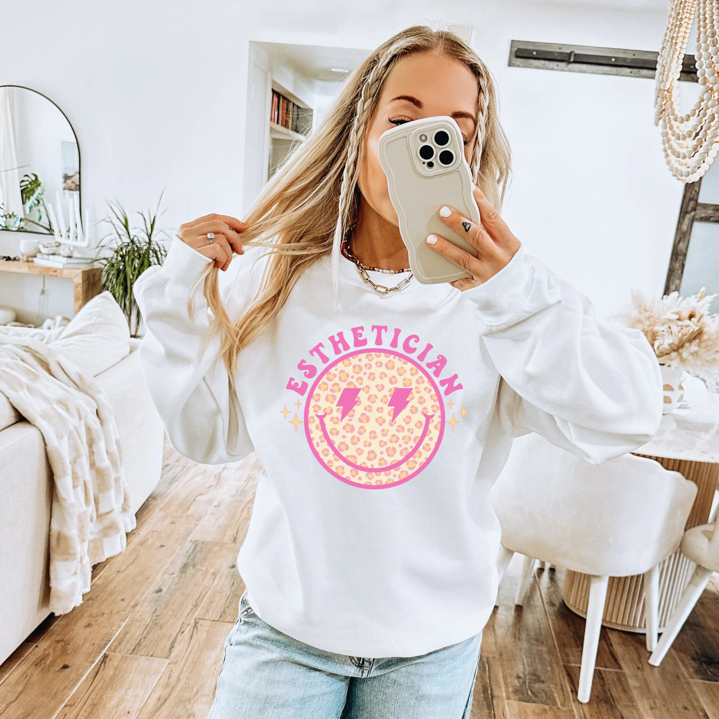 Cheetah Smiles Esthetician Crewneck Sweatshirt 🐆😊⚡️