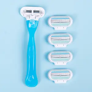 Hair Removal Kit - 3-Blade Manual Shaver with 4 Interchangeable Blades for Bikini Lines Legs & Underarms Safe Painless Ergonomic Handle Skin Protection