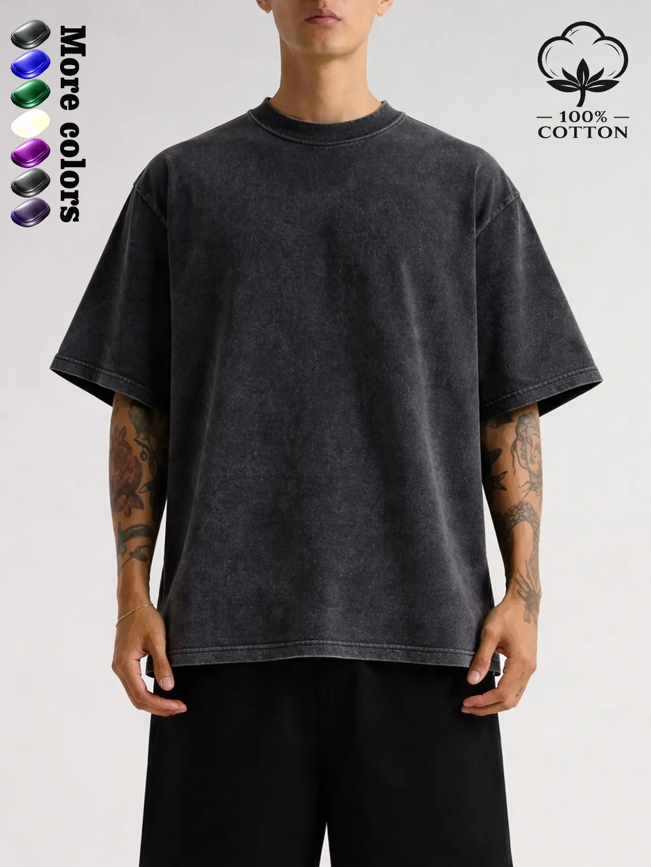1/4 Pack Oversized Tshirts Unisex Gym Vintage Heavyweight T Shirts Cotton Workout Acid Wash Baggy Tees