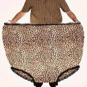 Funny Giant Adult Prank Gift Panties, Leopard Print Lace Trim, Unisex Joke Gift, Super Large Novelty Granny Underwear, Party Pranks