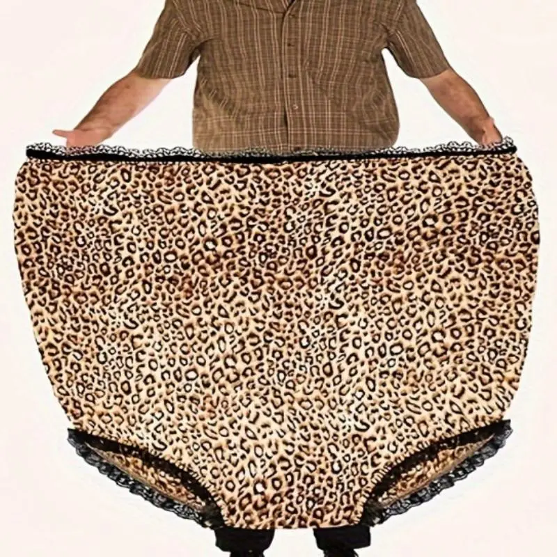Funny Giant Adult Prank Gift Panties, Leopard Print Lace Trim, Unisex Joke Gift, Super Large Novelty Granny Underwear, Party Pranks