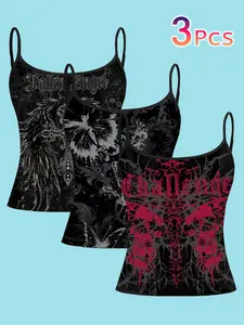 3-Piece Gothic Strapless Top Set, Fallen Angel Butterfly Thorn Design, Slim-Fit Summer Tank Tops, Unique Sleeveless Women's Clothing
