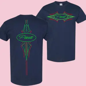 Peterbilt Pinstripe T-Shirt, Custom Neon Red & Green Striping Graphic, Peterbilt Logo Graphic Shirt for Big Rig Drivers & Truck Show Fans, Gift for Diesel Enthusiasts or Custom Rig Owners