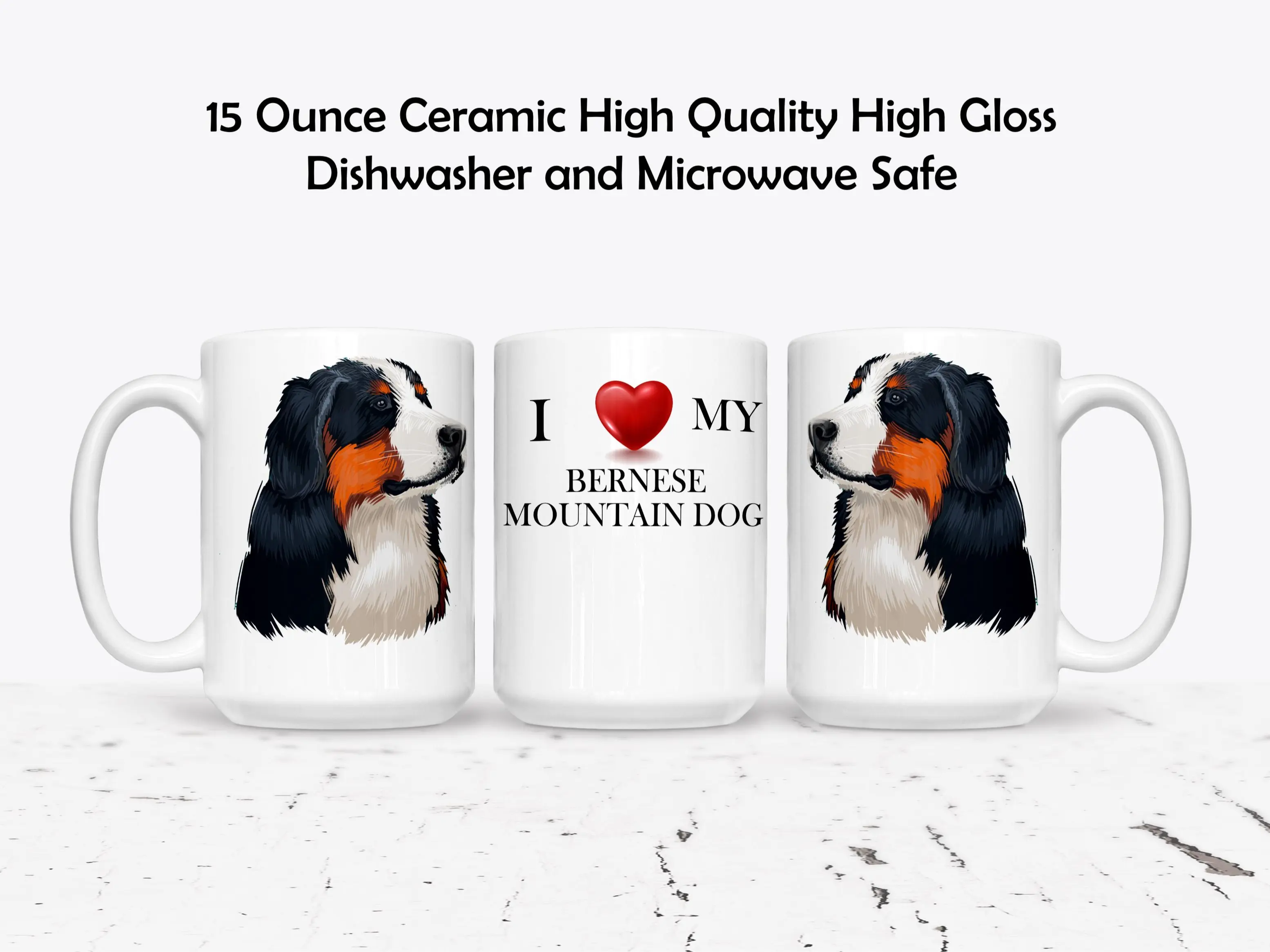 The Brightener Group Bernese Mountain Dog Custom Personalized Mug, 11/15 oz High-Gloss Ceramic Drinkware, Washable Dishwasher & Microwave Safe with Pet's Name