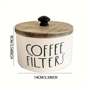 [Rustic Coffee Filter Holder] Rustic Wood Coffee Filter Holder - Wooden Coffee Filter Container with Lid - Coffee Filter Storage for Coffee Bar Decor Farmhouse Coffee Bar Accessories - White