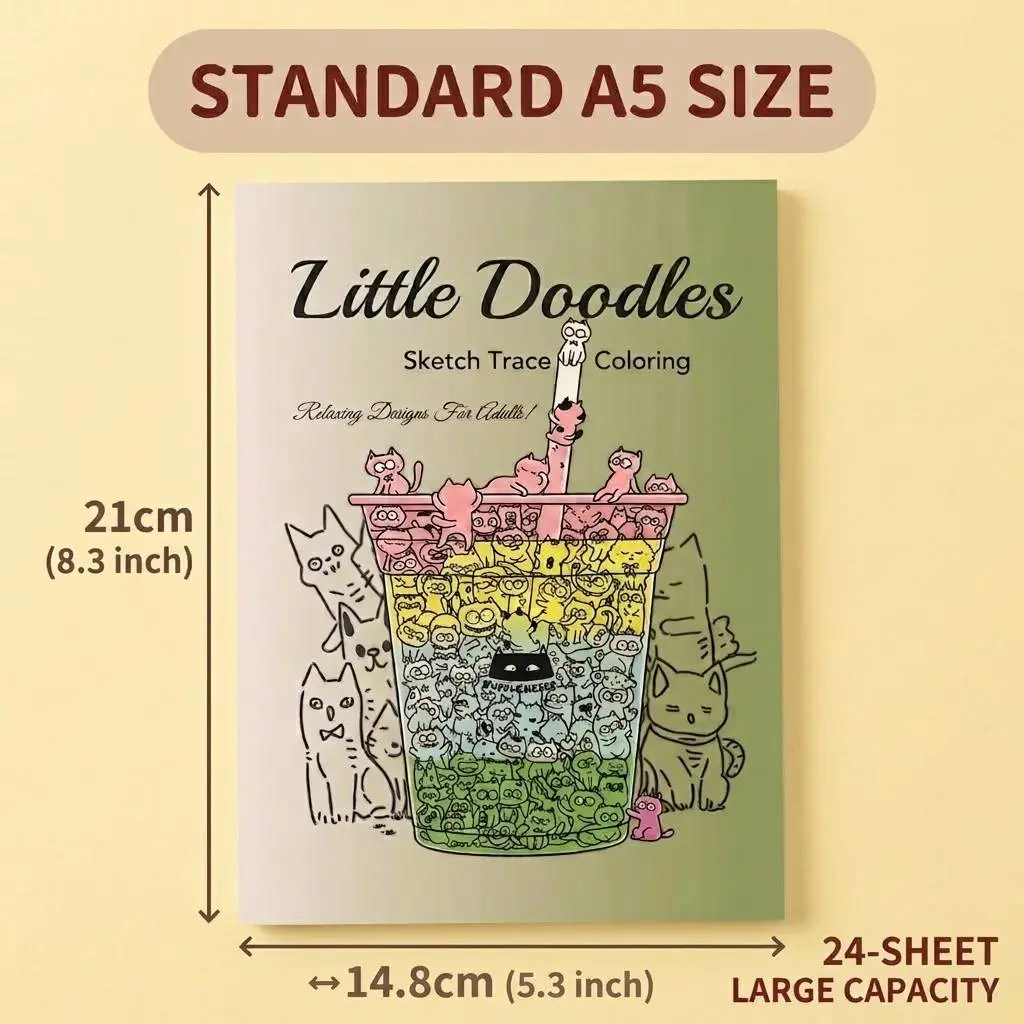 Little Doodles Coloring Book for Adults & Teens – Cute Kawaii Line Art Tracing Book for Stress Relief & Anxiety, A5 Size (24 Sheets)