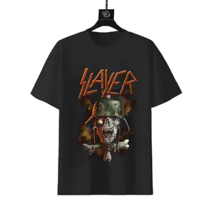 Slayer Soldier Skull Graphic T-Shirt Thrash Metal Band Tee Casual Menswear Leather