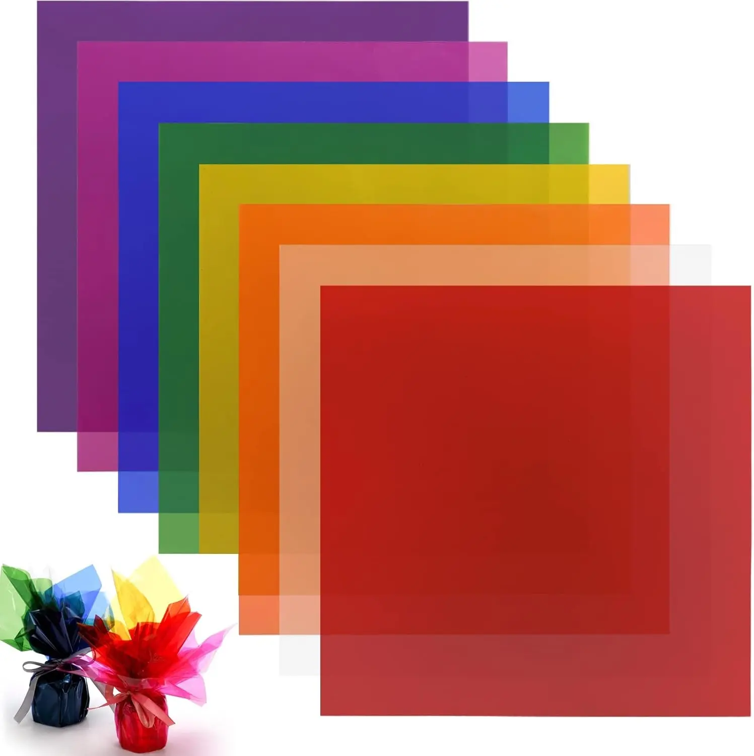 240 PCS 12" Colored Cellophane Sheets, Large Cello Sheets, Colorful Plastic Cellophane Wrap Transparency Film Sheets for Easter Eggs, Candy, Arts Crafts, Science, Scrapbooks Albums