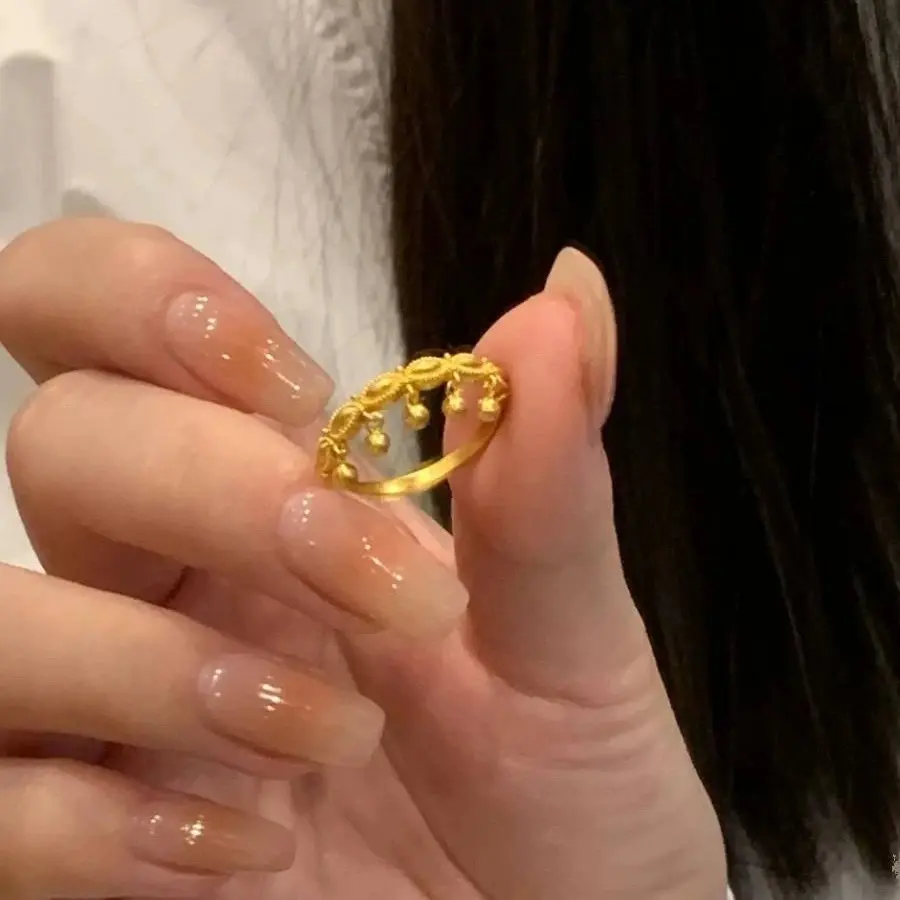 Stainless Steel Gold Color Beads Tassel Finger Rings for Women Size Adjustable Anillos Korean Style Jewelry Accessories Gifts