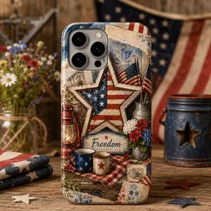 Farmhouse Porch Freedom Phone Case, Rustic Patriotic Summer Gift Case