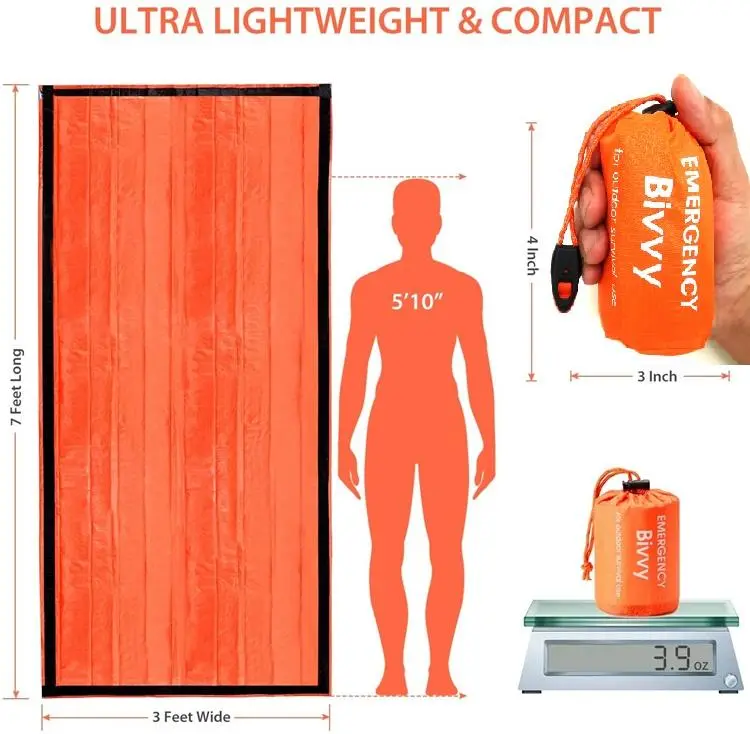 Emergency Thermal Sleeping Bag, Survival Bivvy Sacks Blanket with Whistles, Waterproof Lightweight Survival Shelter Blanket Bag Gear for Outdoor Hiking Camping Sport Adventure..