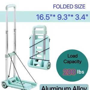 Folding Hand Truck - Lightweight & Portable 4-Wheel Cart with Elastic Ropes, Heavy-Duty Utility Cart, 200 lbs Capacity for Moving, Travel, Shopping, Office, and Luggage