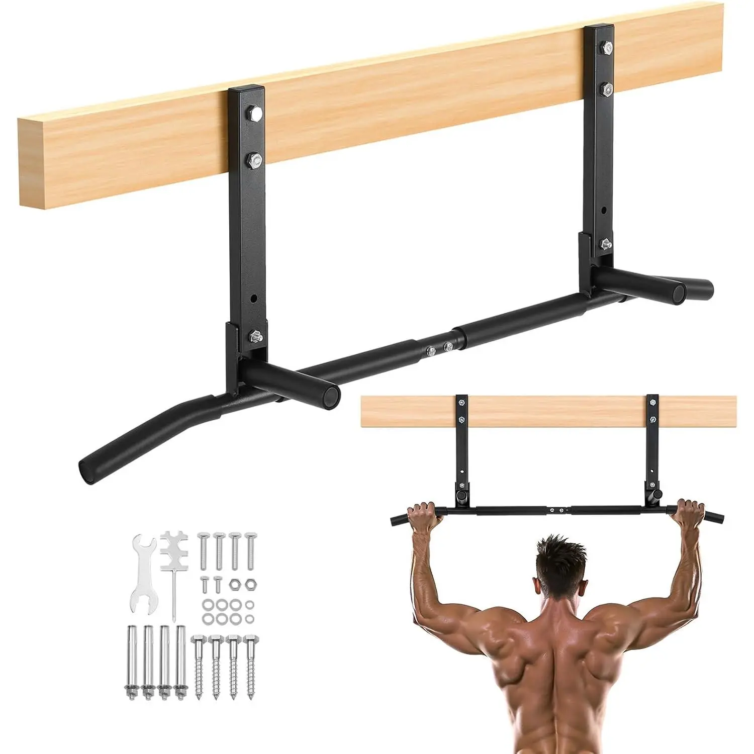 VEVOR Joist Mount Pull Up Bar, Ceiling Mounted Chin Up Bar for Home Gym, Multi-Grip Pull Ups, 42 in Width Multifunctional Training Station, Heavy Duty Steel Upper Body Workout Bars, 440 lbs Capacity