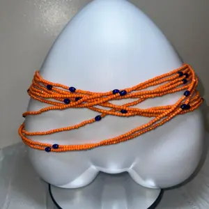 Blue Kiss Orange Hand-Crafted Waistbead with Bold Orange & Royal-Blue Beads for Everyday Wear and Layering