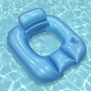 Pearlescent Square Inflatable Pool Float with  Cup Holder, PVC Floating Lounge Chair, Beach Vacation Water Leisure Float Bed, Party Photo Prop, Sunbathing Mat