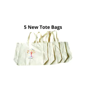 AP-ENG 5 New Tote Bags for Shopping - White Canvas with Colorful Logo Design Lightweight & Durable Classic Look