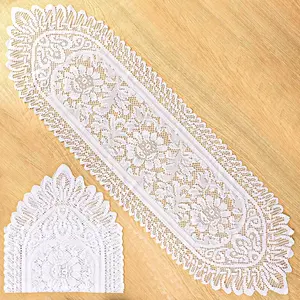2 Pack  Crochet Lace Rectangular Table Runner Doilies Table Dresser Scarf Decor, White 13" X 45"