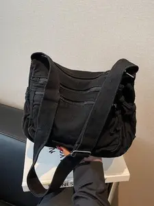 New Simple Stylish Canvas Crossbody Bag Vintage Workwear Multi Pocket Messenger Bag Adjustable Wide Strap Unisex Commuter Shoulder Bag