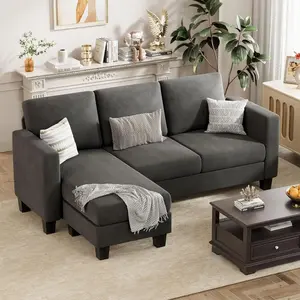 Couch Sectional Sofa with Ottoman for Living Room | Dark Grey
