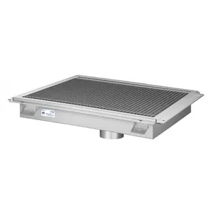 18" x 24" Stainless Steel Floor Trough Drain, 14-Gauge with Subway-Style Grating & Removable Drain Basket, NSF Listed (KM-FTG-1824)