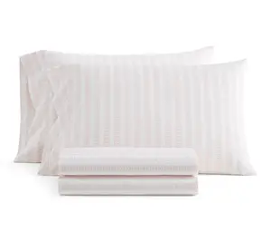 Martha Stewart Leaf Stripe White/Peach Cotton Queen Sheet Set