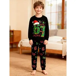 Christmas Fun #6 7 patterned Pajamas Set for Kids, Six Seven Meme Graphic Pajamas Set for Youth, the perfect Christmas gift for girls and Boys.Gift