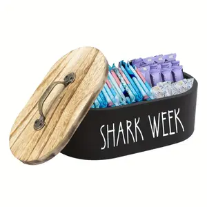 1pc Tampon Storage Box For Bathroom With Lid, Bathroom Organizer For Tampon Case, Wooden Decorative Bathroom Storage Basket, Bathroom Accessories Black