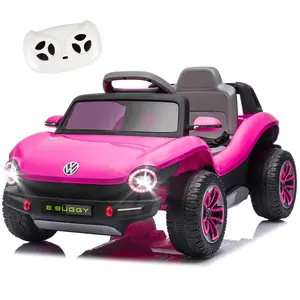 12V Kids Ride On Car Licensed Volkswagen Beetle Electric Ride On Toy for Toddlers 4 Wheeler Vehicle with Parental Remote, Battery Level Display,1-3year， LED Lights, USB, Horn, Music, Pink