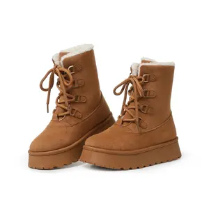 EROCALL Women's Mid Calf Snow Winter Boots Waterproof Faux Fur Lined Lace Up Anti Slip Hiking Booties for Outdoor Adventures fuzzy lining fall