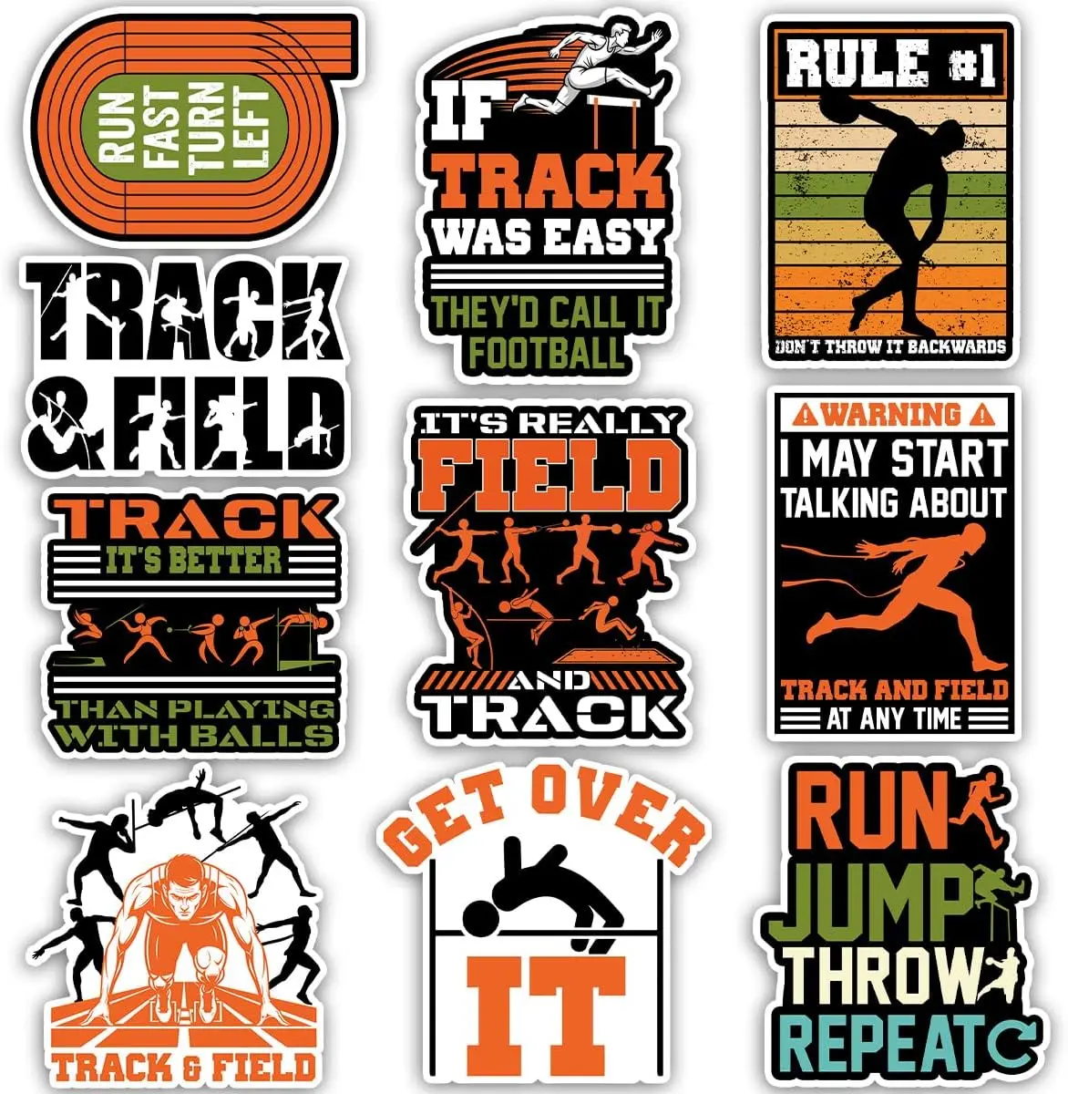 Track and Field Sticker Pack, Track & Field Athlete Sticker, Running Pole Vault Discuss Throw Sports Gift for Team Coach, Decoration for Laptop Tablet Water Bottle Helmet Vehicles