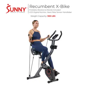 Sunny Health & Fitness Foldable Recumbent Cycling Exercise Bike, Home Gym Workout Fitness, Low-Impact Cardio, Compact Space-Saving X-Bike, 14 Adjustable Magnetic Resistance Levels, Pulse Sensors, Performance Monitor, 300 lbs Capacity
