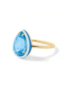 1 elegant and luxurious blue cubic zirconia droplet shaped ring, geometric ring, Valentine's Day gift accessory