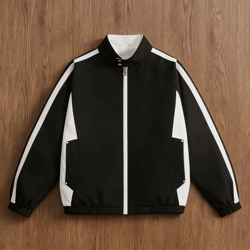 Men’s retro color-block striped zip-up track windbreaker jacket, loose oversized stand collar streetwear coat, Y2K American hip hop casual outerwear for sports, everyday wear, and dating, suitable for fall and winter outfits