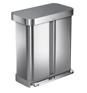 simplehuman 58 Liter/15.3 Gallon Step Can Liner Pocket, Brushed Stainless Steel Dual Compartment Recycler