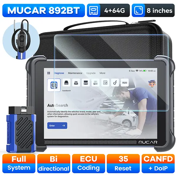 【summerfinds】MUCAR 892BT OBD2 Scanner+Tempered Glass Screen Protector+E021 USB Endoscope,Full System  Scanner,AI-Assisted Bidirectional Scan Tool,ECU Coding, 35+ Services, FCA Autoauth, CANFD and DOIP, Free Lifetime Upgrade